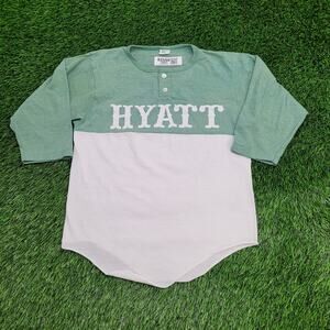 Vintage 80s Hyatt Henley Shirt Small 18x25 Two-Tone Crop USA